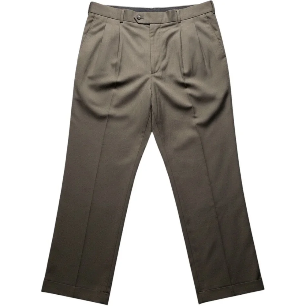 Stafford Dress Pants Mens 40x32 Brown Classic Fit Travel Microfiber Pleated